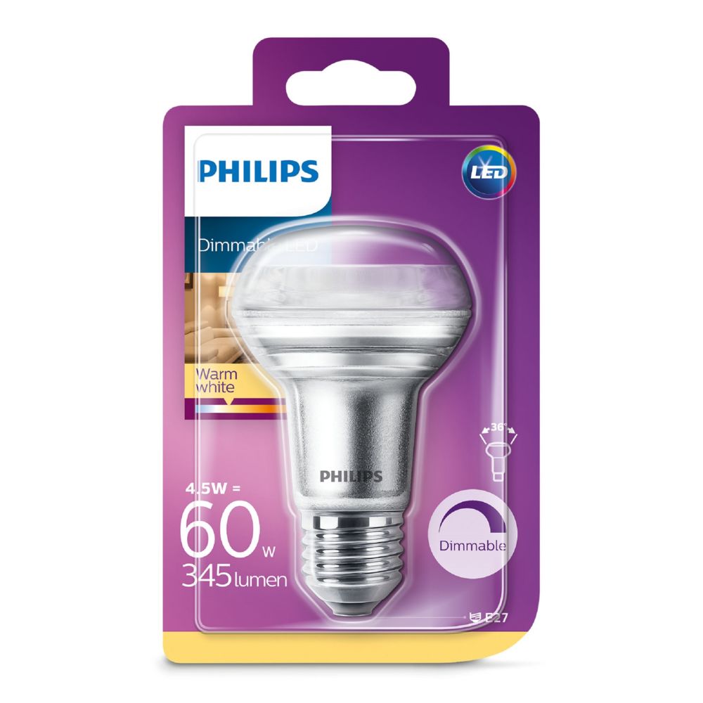 Philips - Ampoule LED réflecteur E27 R63 4,5W (60W) - blanc chaud - Ampoules LED