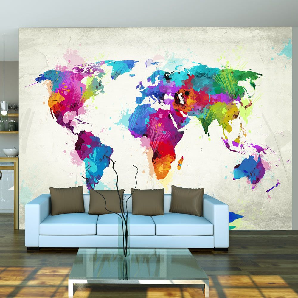 Bimago - Papier peint - The map of happiness - Décoration, image, art | Carte du monde | - Papier peint