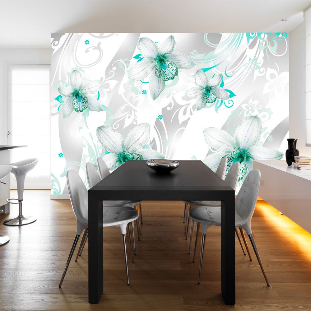 Bimago - Papier peint - Sounds of subtlety - turquoise - Décoration, image, art | Fleurs | - Papier peint