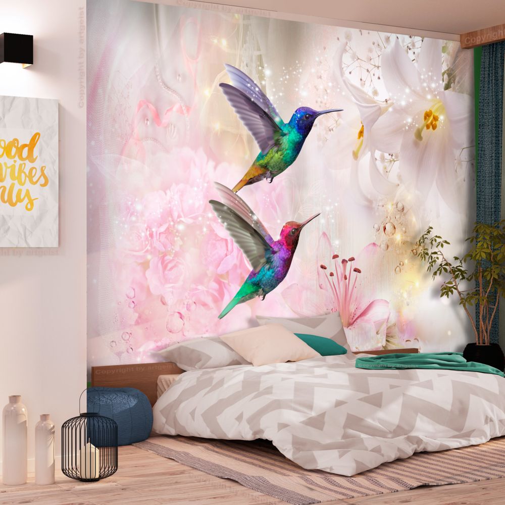 Bimago - Papier peint - Colourful Hummingbirds (Pink) - Décoration, image, art | Animaux | - Papier peint