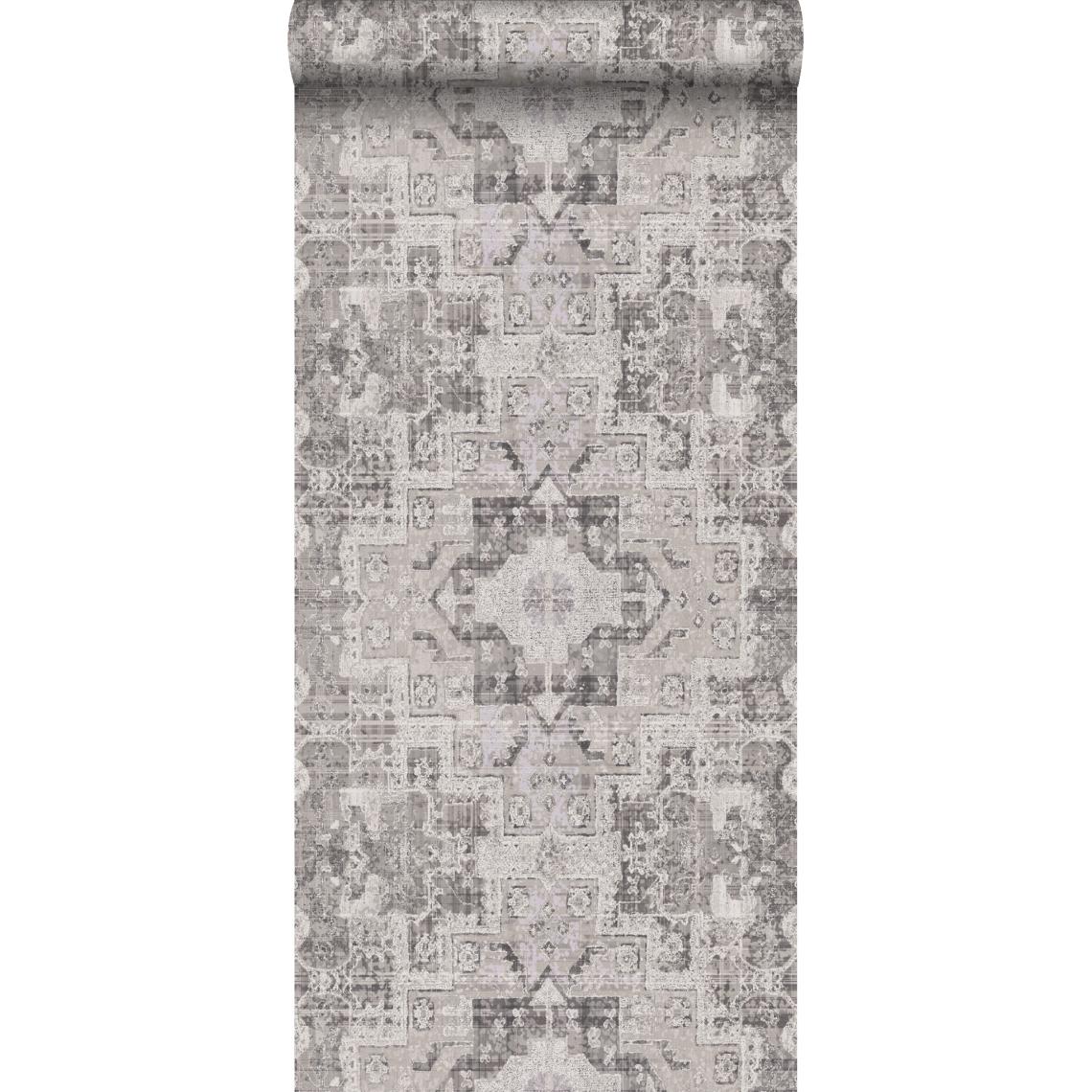 ESTAhome - ESTAhome papier peint tapis patchwork kilim oriental gris chaud - 148655 - 53 cm x 10,05 m - Papier peint