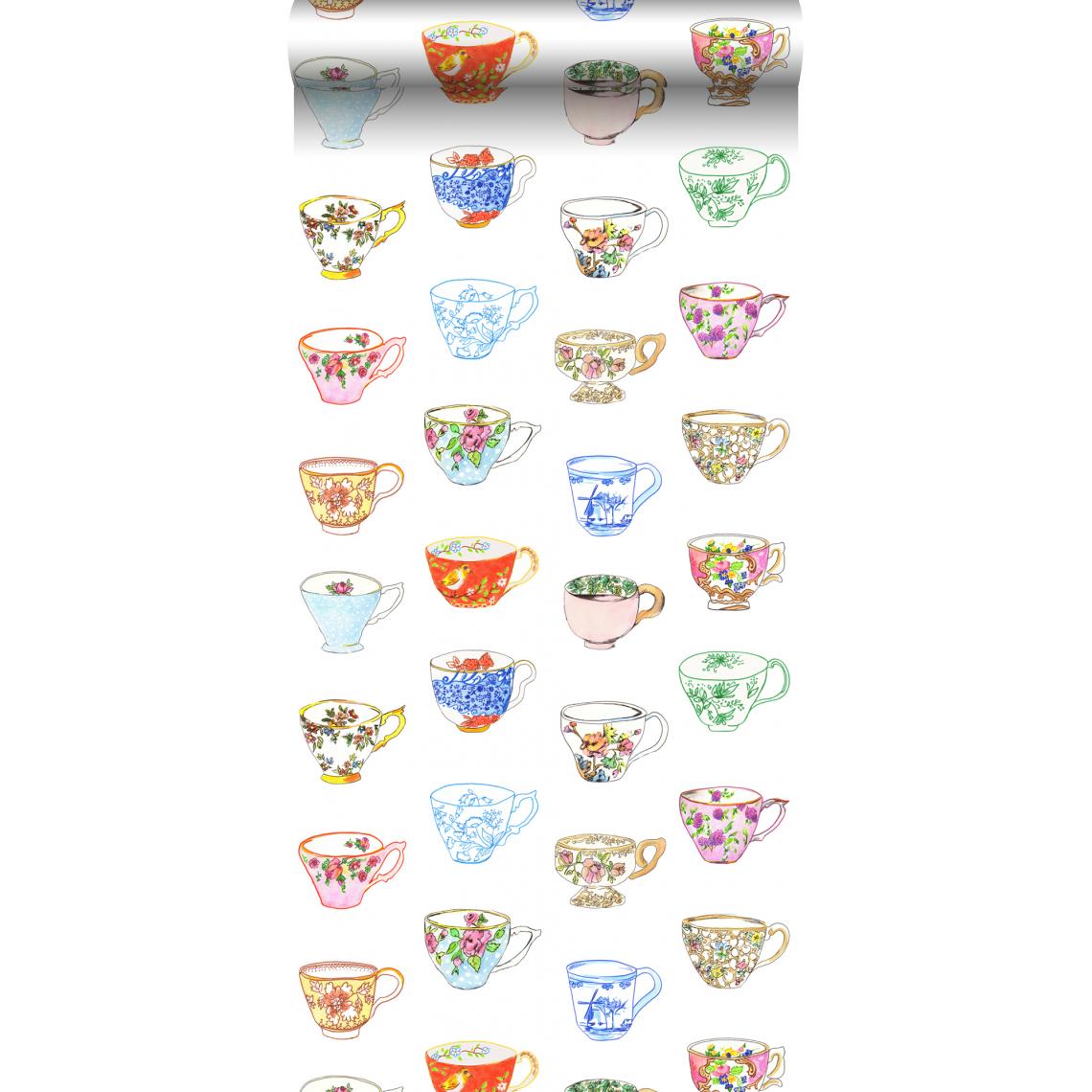 ESTAhome - ESTAhome papier peint intissé XXL tasses peintes multicolore - 158110 - 46,5 cm x 8,37 m - Papier peint