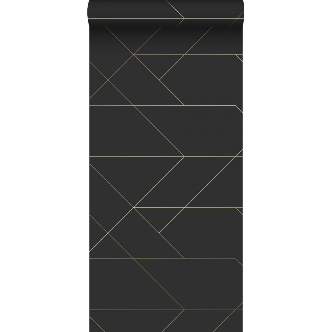 ESTAhome - ESTAhome papier peint lignes graphiques noir et or - 139144 - 0.53 x 10.05 m - Papier peint