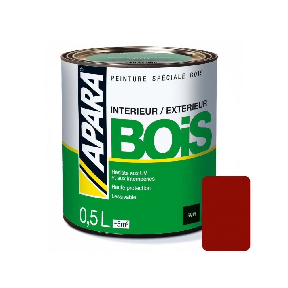 Apara - Peinture BOIS SATIN-0.5 litre-Rouge basque (RAL 8015) - Peinture & enduit rénovation