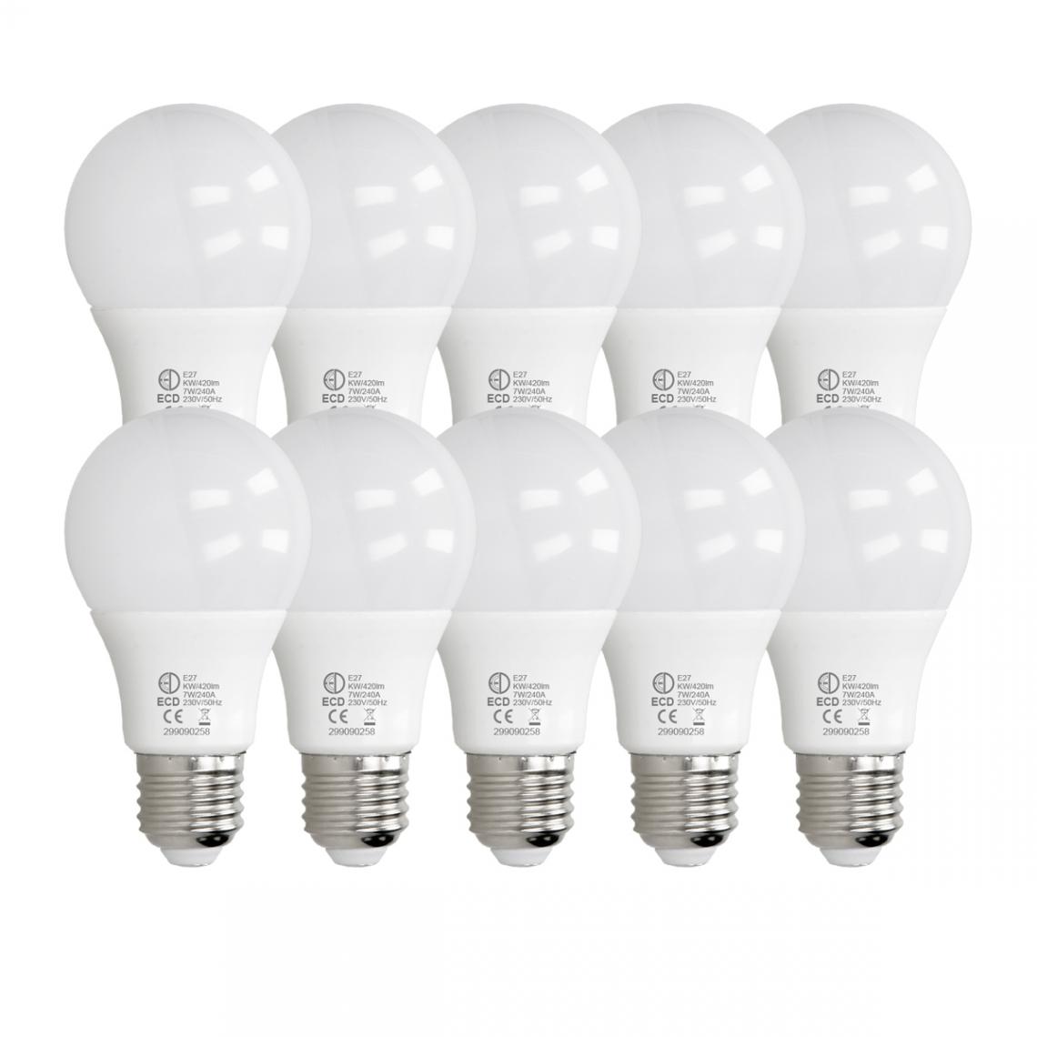 Ecd Germany - ECD Germany 10 pièces 7W E27 ampoule LED | 6000 Kelvin | Angle de faisceau 270 ° | 420 lumens | Blanc froid | 220-240 v | EEK A + | Ampoule d'éclairage - Ampoules LED