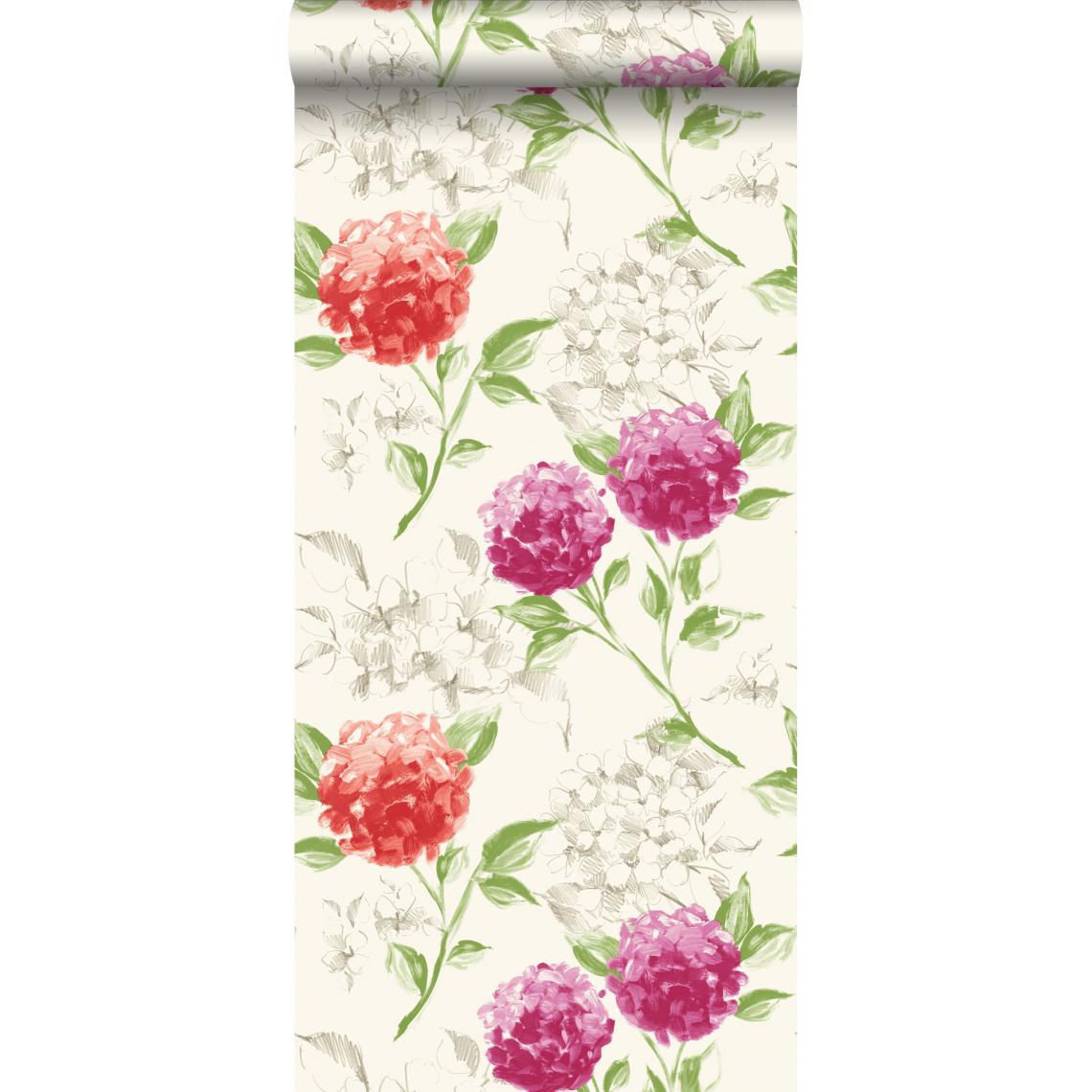 ESTAhome - ESTAhome papier peint hortensias rose et orange - 128019 - 53 cm x 10,05 m - Papier peint