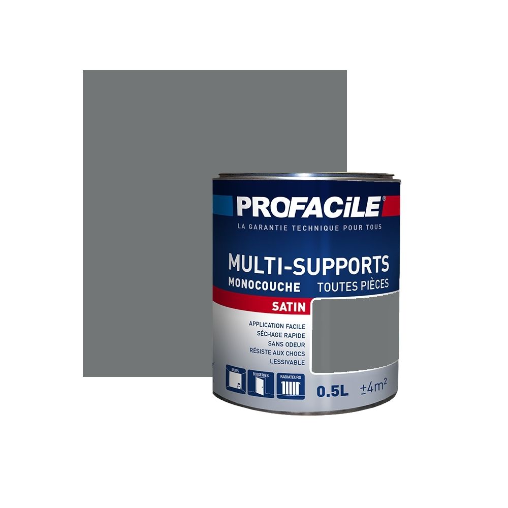 Profacile - Peinture intérieure multi-supports, PROFACILE-0.5 litre-Carbone - Peinture & enduit rénovation