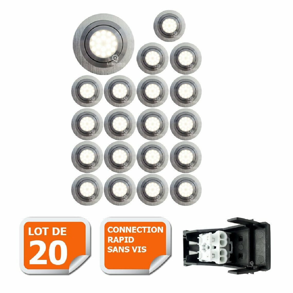 Eurobryte - LOT DE 20 SPOT LED ENCASTRABLE ORIENTABLE 5W eq. 50W, BLANC CHAUD ref.64853000 - Boîtes d'encastrement