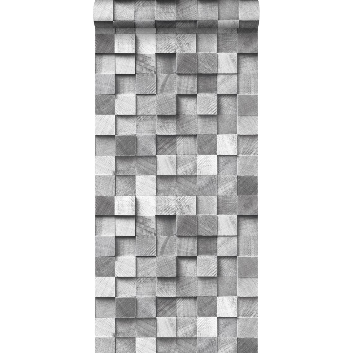 ESTAhome - ESTAhome papier peint imitation bois en 3D gris - 138527 - 53 cm x 10,05 m - Papier peint
