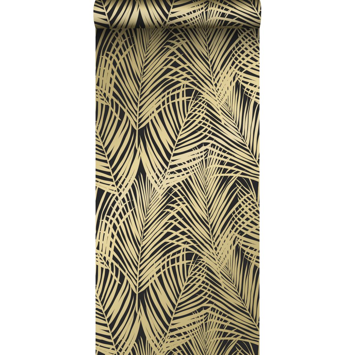 ESTAhome - ESTAhome papier peint feuilles de palmier noir et or - 139318 - 0.53 x 10.05 m - Papier peint