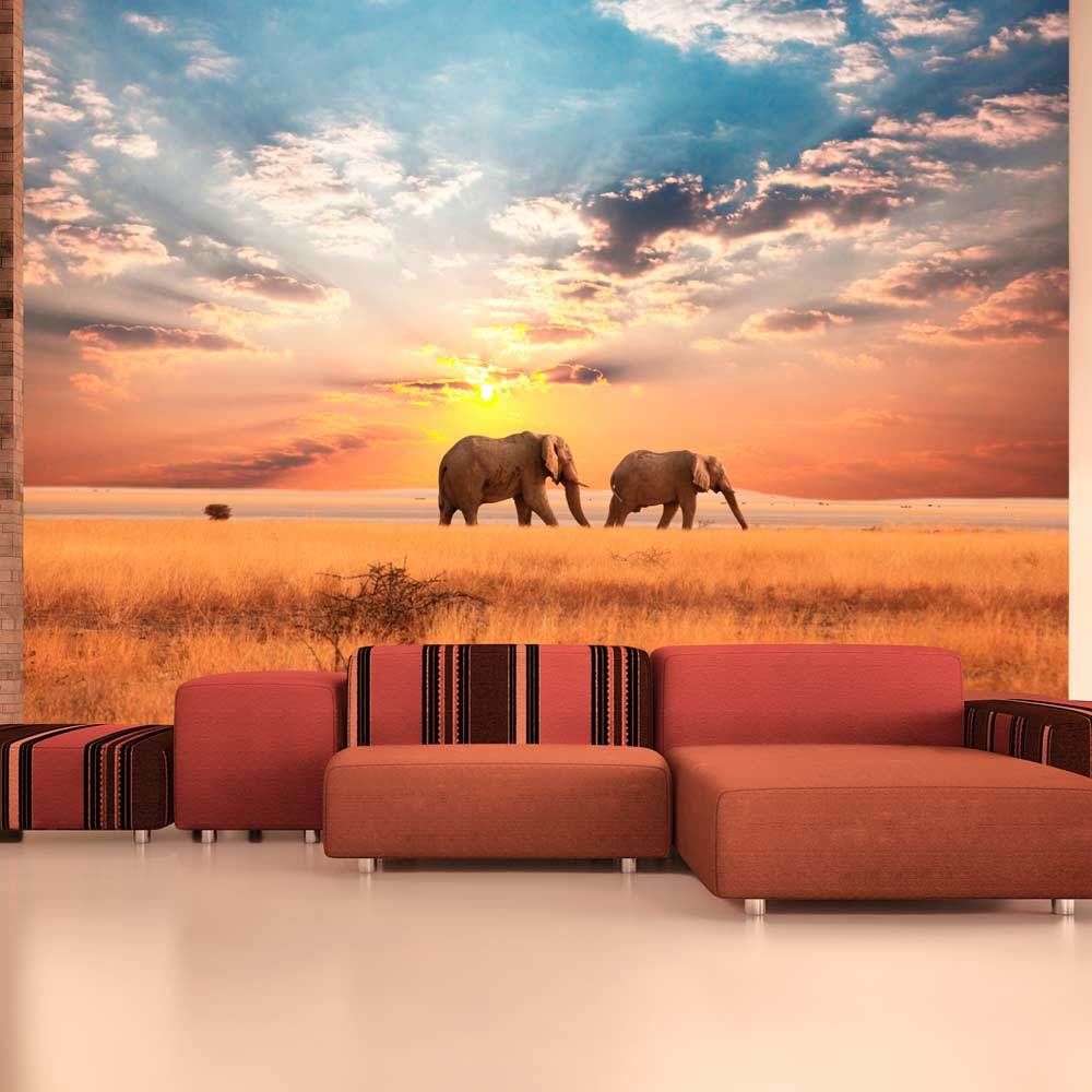 Bimago - Papier peint - Éléphants de savane d'Afrique - Décoration, image, art | Paysages | Afrique | - Papier peint