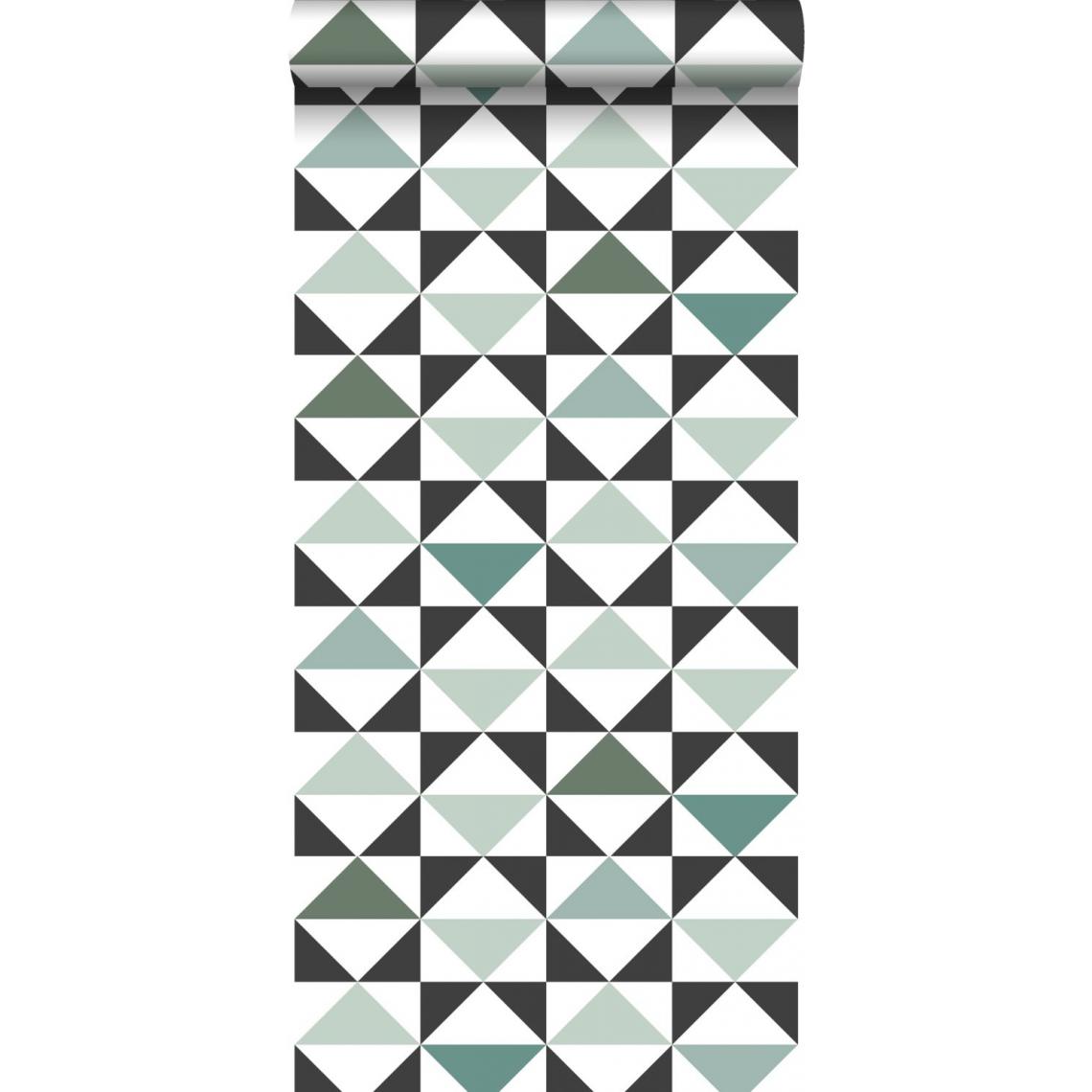 ESTAhome - ESTAhome papier peint triangles blanc, noir, vert menthe, vert de la mer grisé - 139096 - 0.53 x 10.05 m - Papier peint