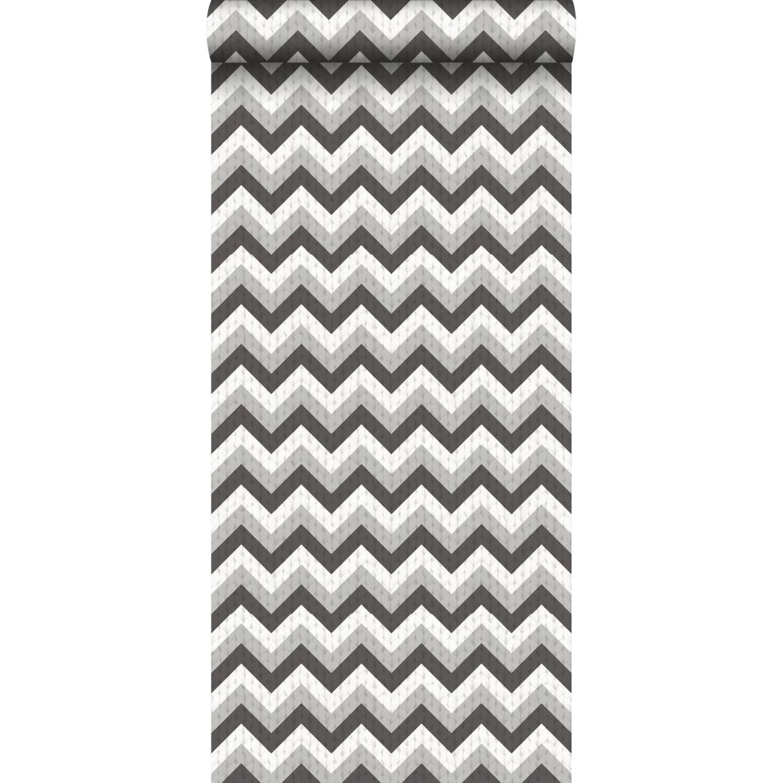 ESTAhome - ESTAhome papier peint chevrons noir et gris - 138138 - 53 cm x 10,05 m - Papier peint