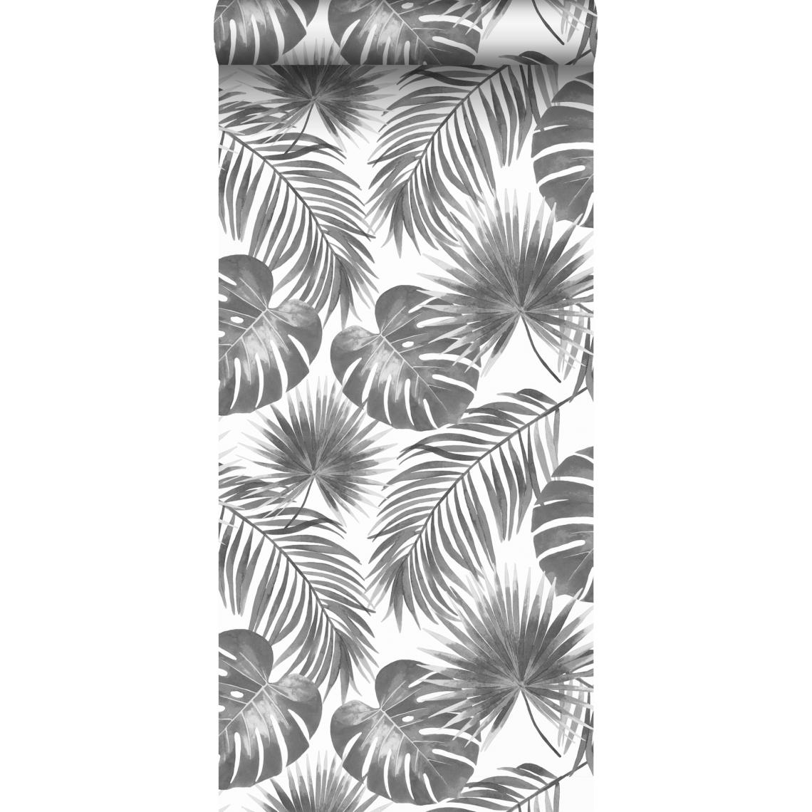 ESTAhome - ESTAhome papier peint feuilles tropicales noir et blanc - 139236 - 0.53 x 10.05 m - Papier peint