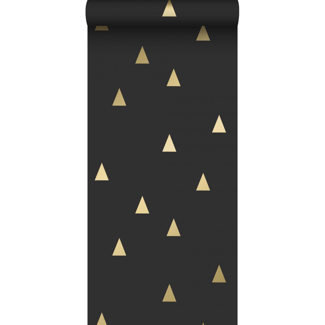 ESTAhome - ESTAhome papier peint triangles graphiques noir et or - 139123 - 0.53 x 10.05 m - Papier peint