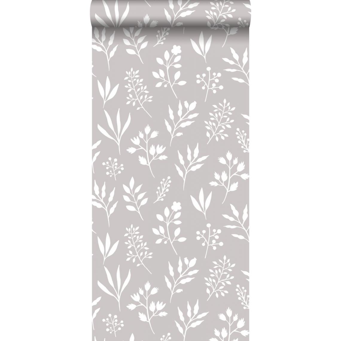 ESTAhome - ESTAhome papier peint fleurs au style scandinave gris chaud et blanc - 139084 - 0.53 x 10.05 m - Papier peint