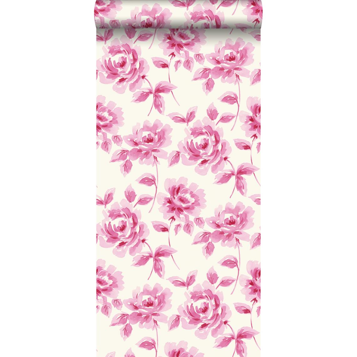 ESTAhome - ESTAhome papier peint roses peintes à l'aquarelle rose - 128016 - 53 cm x 10,05 m - Papier peint