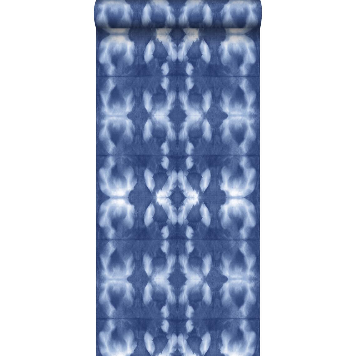 ESTAhome - ESTAhome papier peint motif shibori tie-dye bleu jeans indigo intense - 148685 - 53 cm x 10,05 m - Papier peint