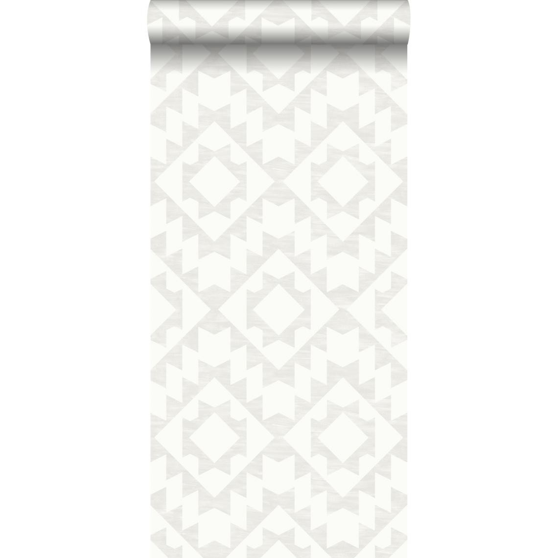 ESTAhome - ESTAhome papier peint tapis Marrakech gris chaud clair et blanc mat - 148673 - 53 cm x 10,05 m - Papier peint