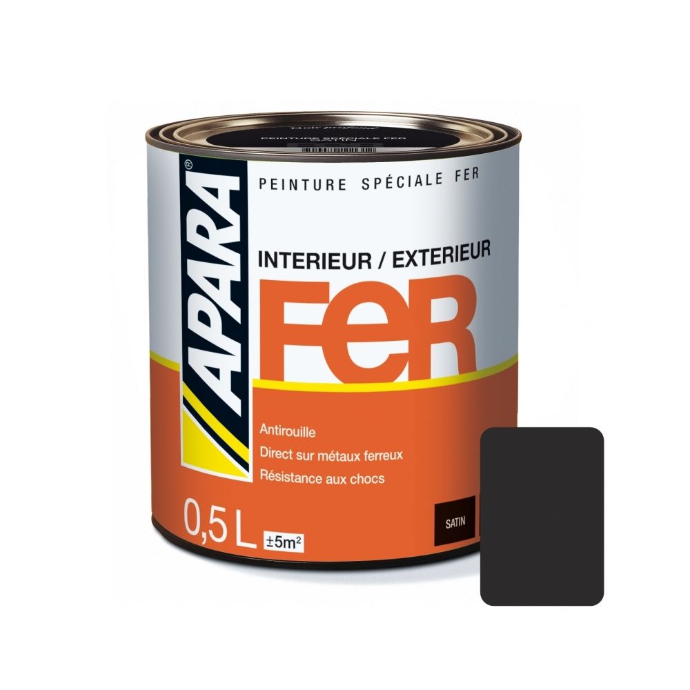 Apara - Peinture FER SATIN-0.5 litre-Noir mat (RAL 9011) - Peinture & enduit rénovation
