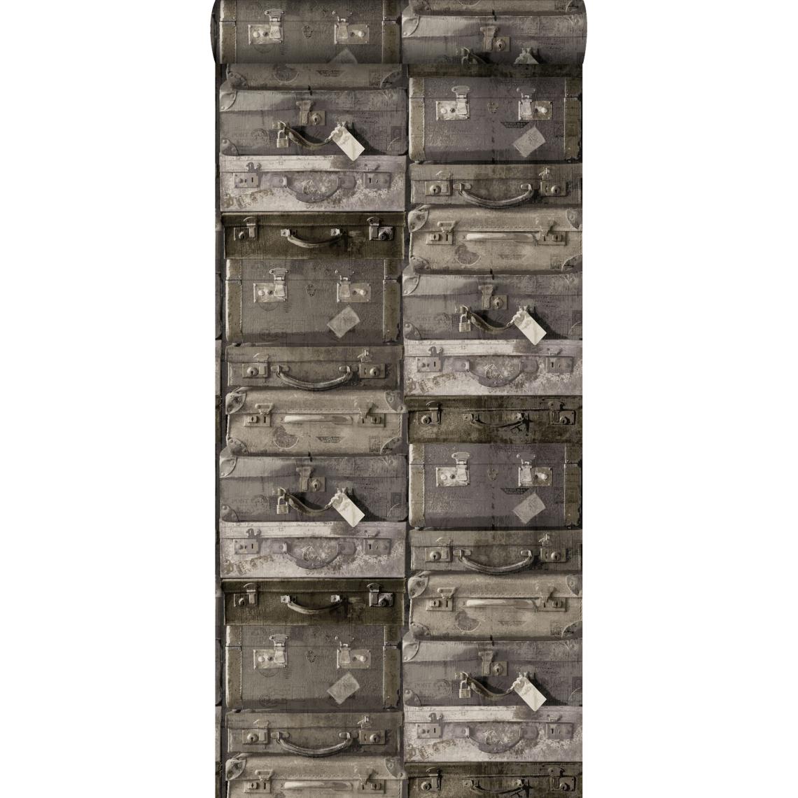 ESTAhome - ESTAhome papier peint valises vintage brun foncé - 138217 - 53 cm x 10,05 m - Papier peint