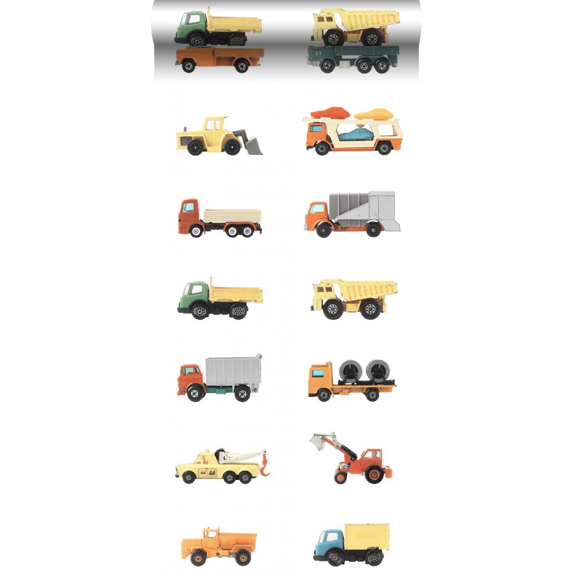 ESTAhome - ESTAhome papier peint intissé XXL camions et tracteurs jaune, orange et bleu - 159048 - 0.5 x 9 m - Papier peint