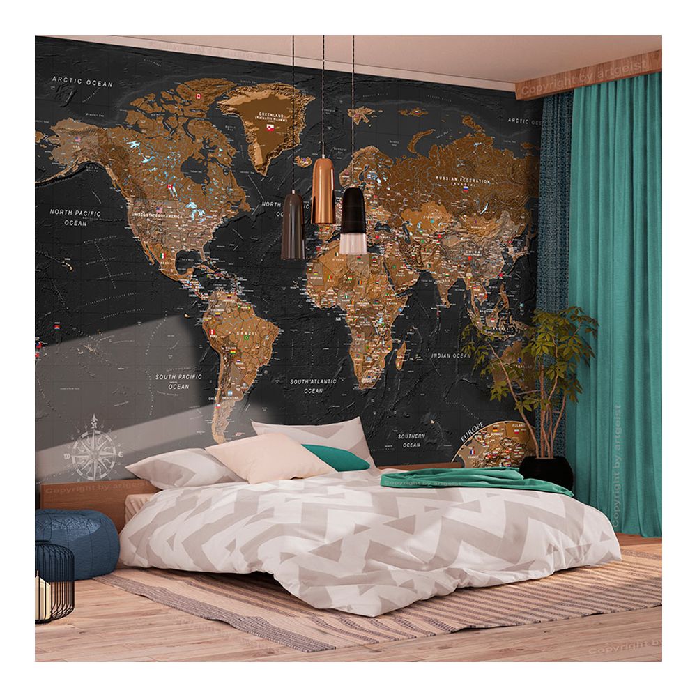 Pegane - Papier peint - World: Stylish Map - 200 x 140 cm - Papier peint