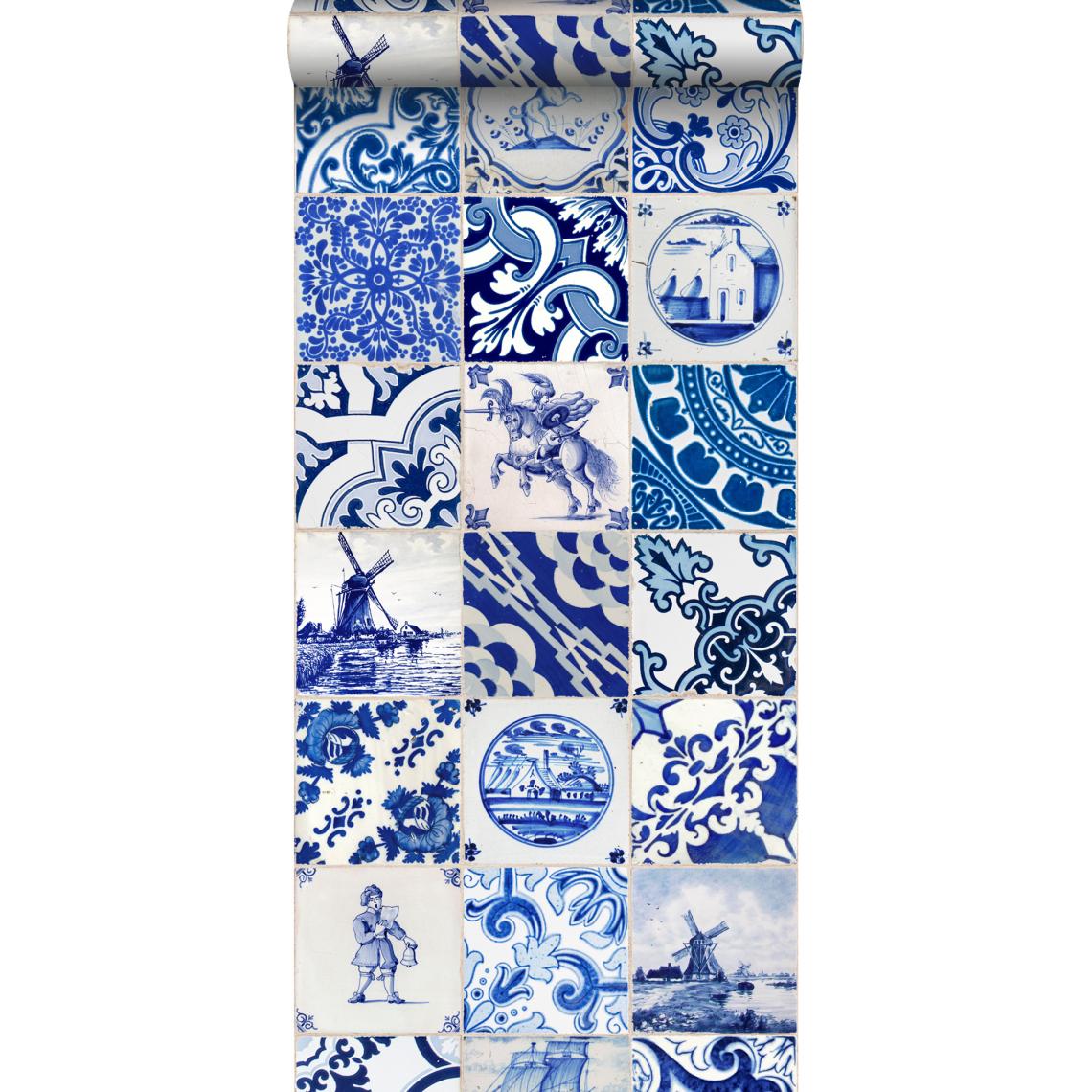 ESTAhome - ESTAhome papier peint intissé XXL petits carrelages bleu indigo - 158001 - 46,5 cm x 8,35 m - Papier peint