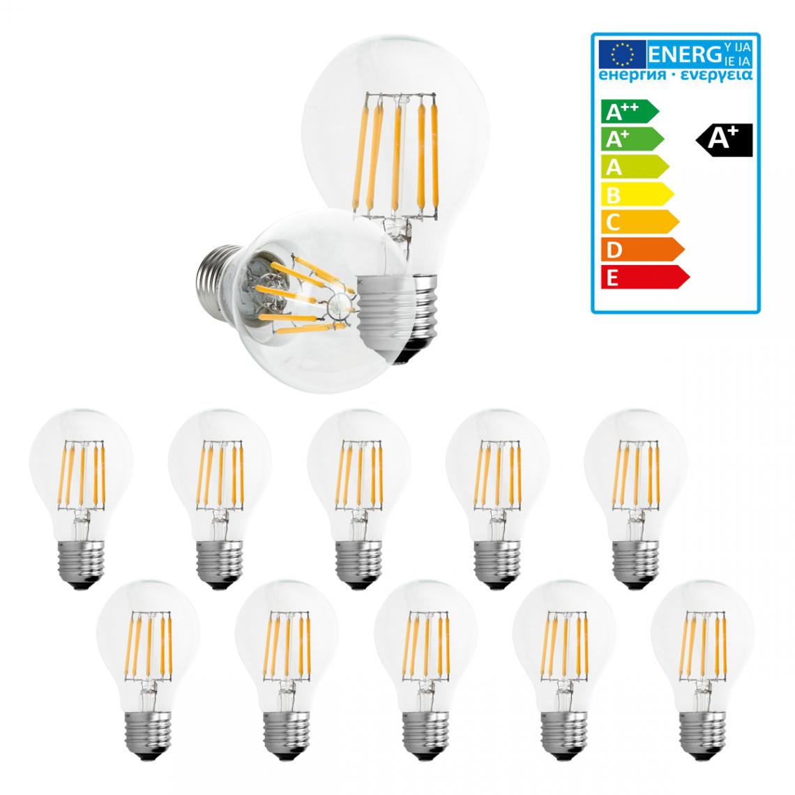 Ecd Germany - ECD Germany 10 x LED Filament de l'ampoule E27 classique Edison 8W 816 lumens angle de faisceau de 120 ° AC 220-240 reste caché et remplace 45W Lampe incandescent à lumière blanche chaude - Ampoules LED