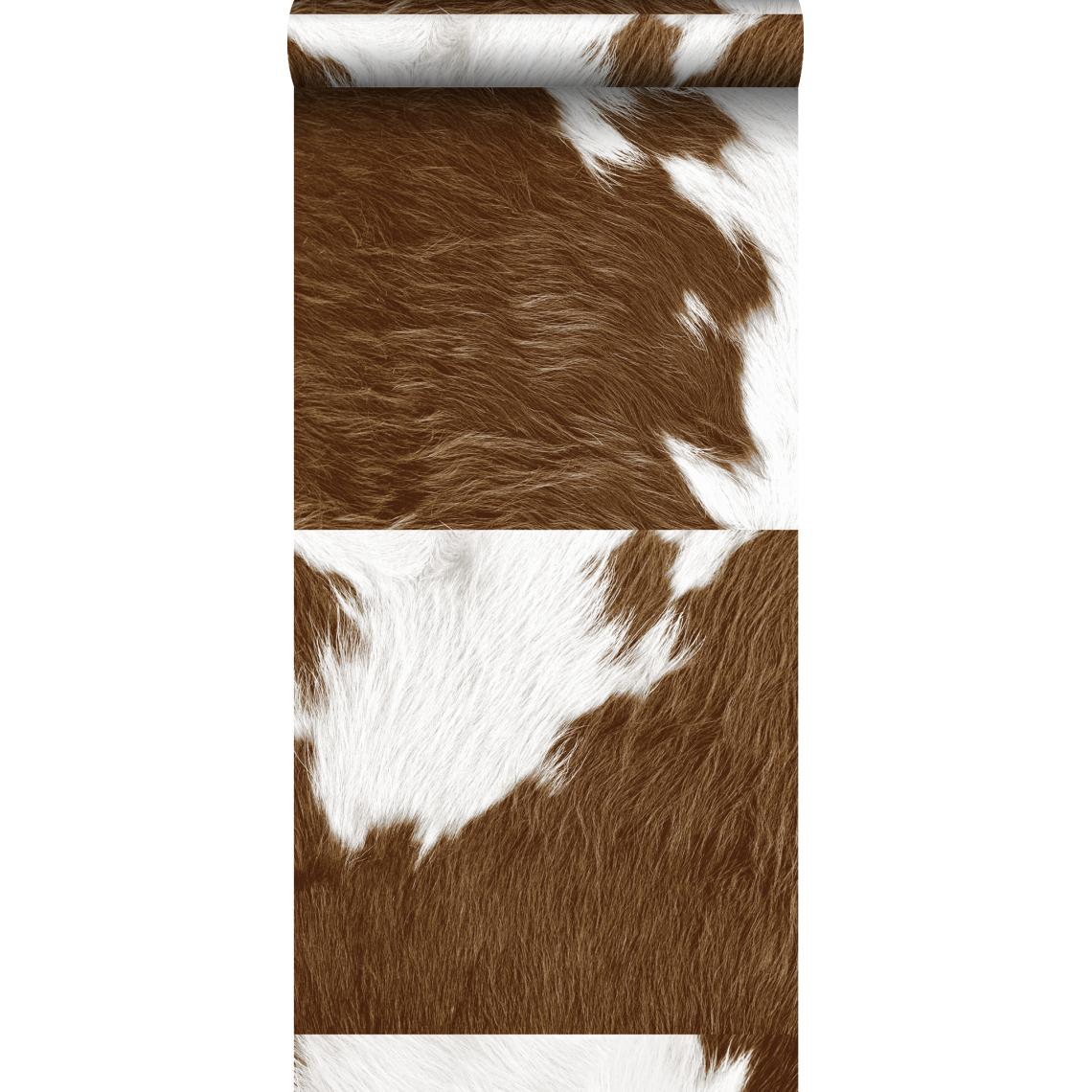 Origin - Origin papier peint intissé XXL imitation peau de vache marron et blanc - 357242 - 0.5 x 9 m - Papier peint