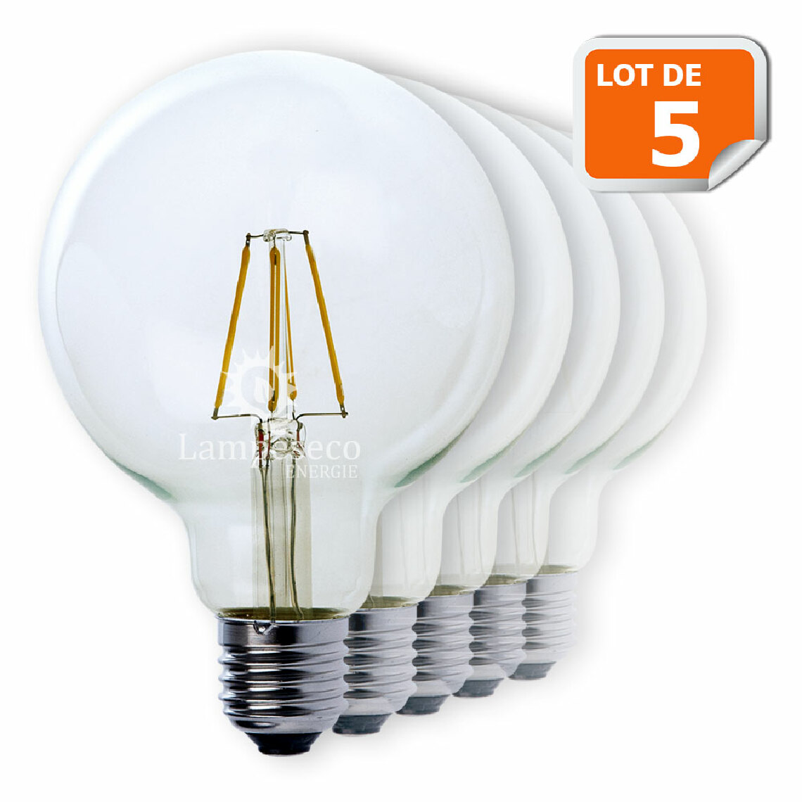 Lampesecoenergie - Lot de 5 Ampoules Led Filament Globe G95 Style Edison 7 watt (eq.52 watt) Culot E27 - Ampoules LED