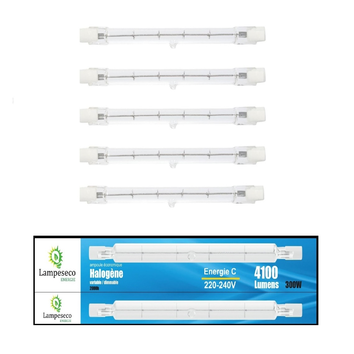 Lampesecoenergie - Lot de 5 Ampoules halogène linéaire J118 300w R7s gradable lumière chaude 2800K - Ampoules LED