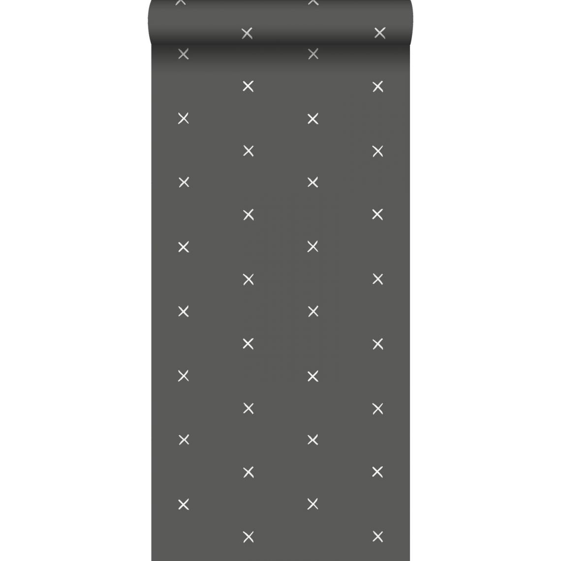 ESTAhome - ESTAhome papier peint motif graphique noir grisé - 139070 - 0.53 x 10.05 m - Papier peint