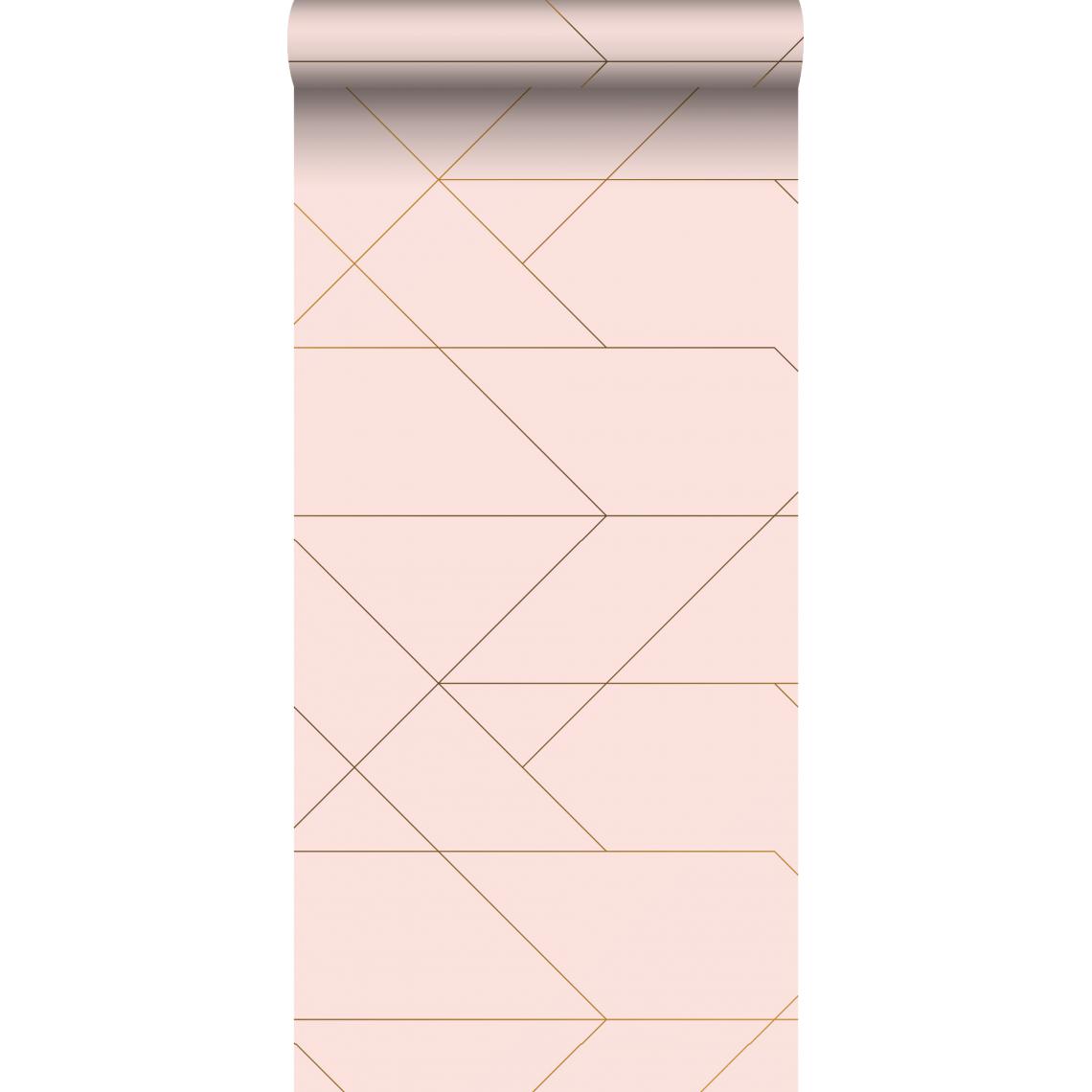 ESTAhome - ESTAhome papier peint lignes graphiques rose clair et or - 139211 - 0.53 x 10.05 m - Papier peint