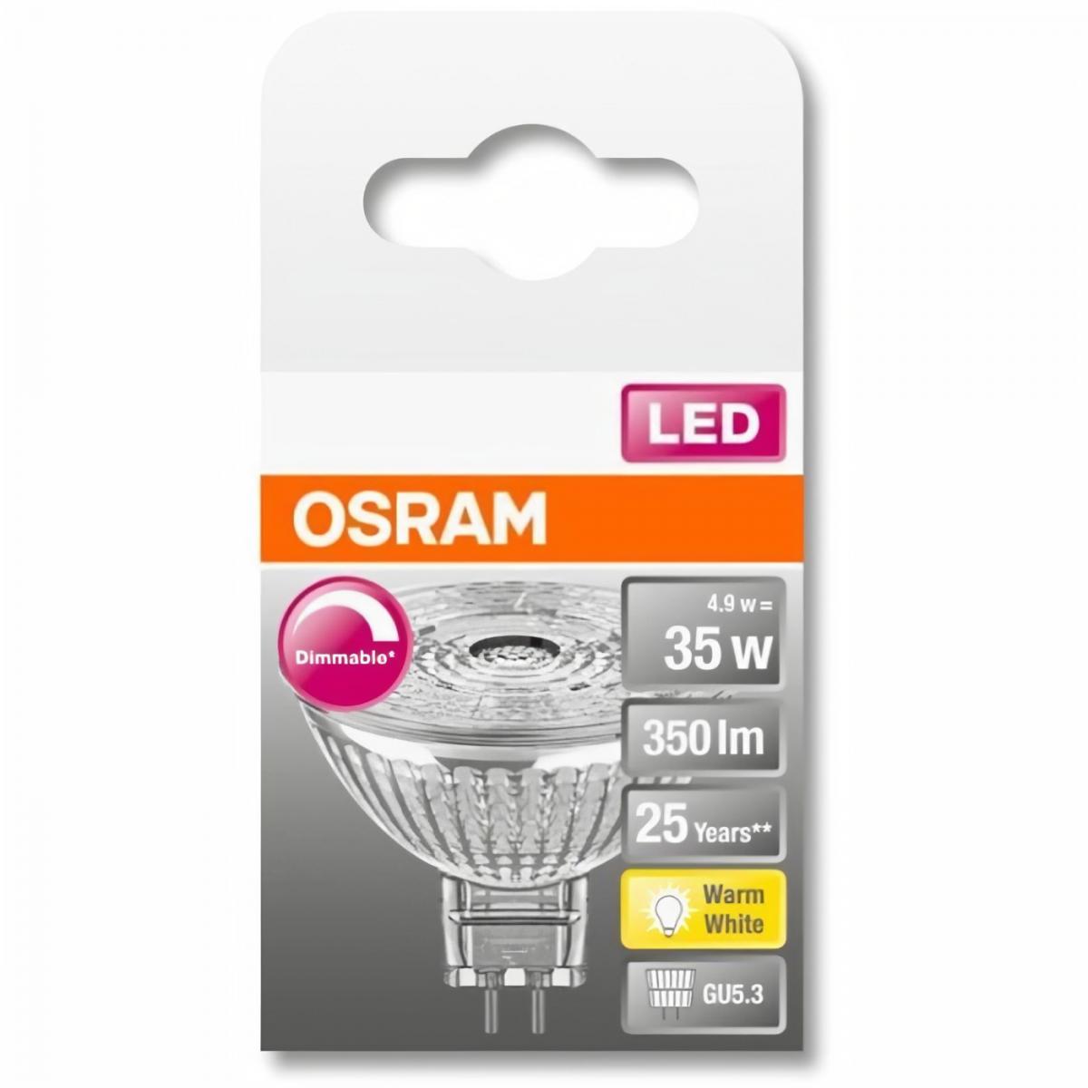 Osram - OSRAM Spot MR16 LED 36° verre variable 4,9W=35 GU5.3 chaud - Ampoules LED