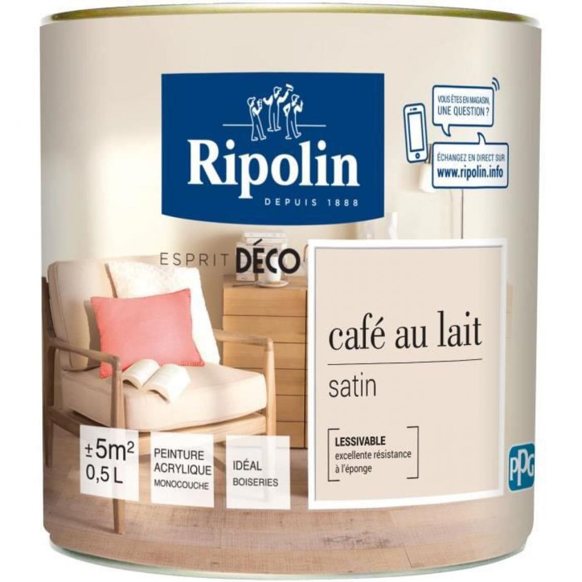 Ripolin - RIPOLIN Peinture Murale Toutes Pieces - Cafe au Lait Satin, 0,5L - Peinture intérieure