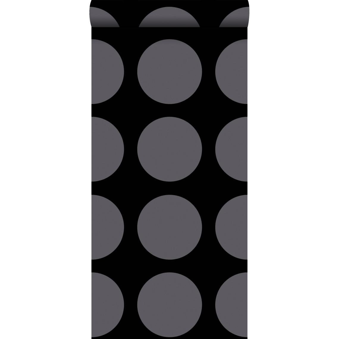 ESTAhome - ESTAhome papier peint sphères sur toile de lin noir et argent - 135426 - 53 cm x 10,05 m - Papier peint