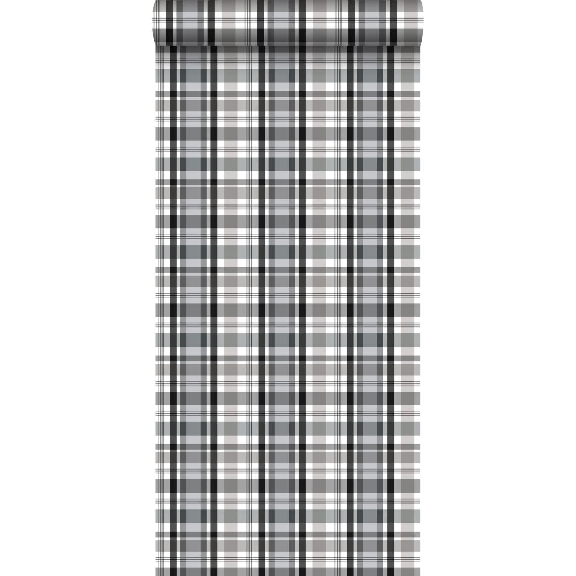 ESTAhome - ESTAhome papier peint à carreaux noir et gris - 138821 - 53 cm x 10.05 m - Papier peint