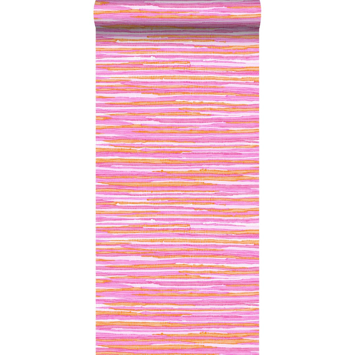 ESTAhome - ESTAhome papier peint motif tissé rose et orange - 148620 - 53 cm x 10,05 m - Papier peint