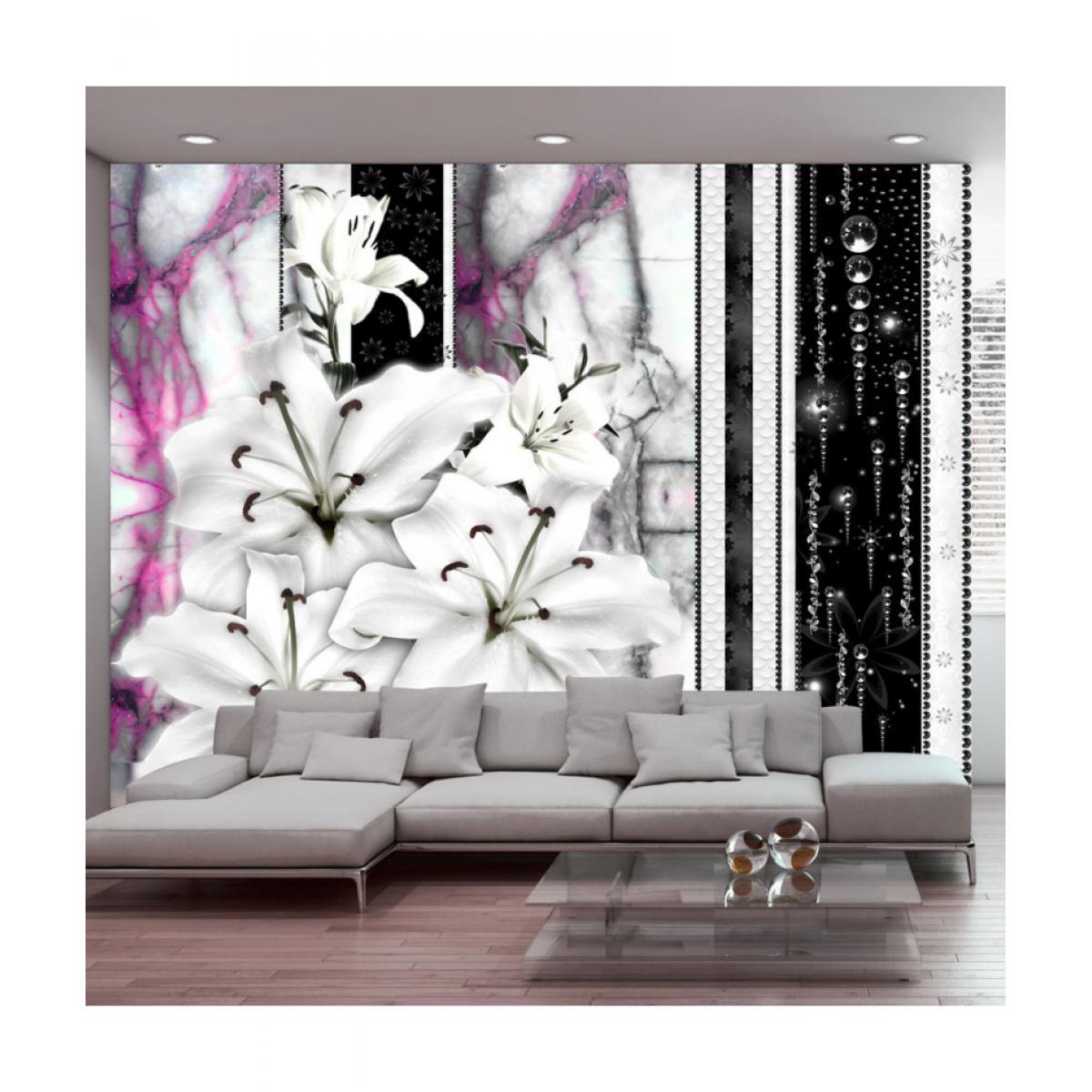 Artgeist - Papier peint - Crying lilies on purple marble 100x70 - Papier peint