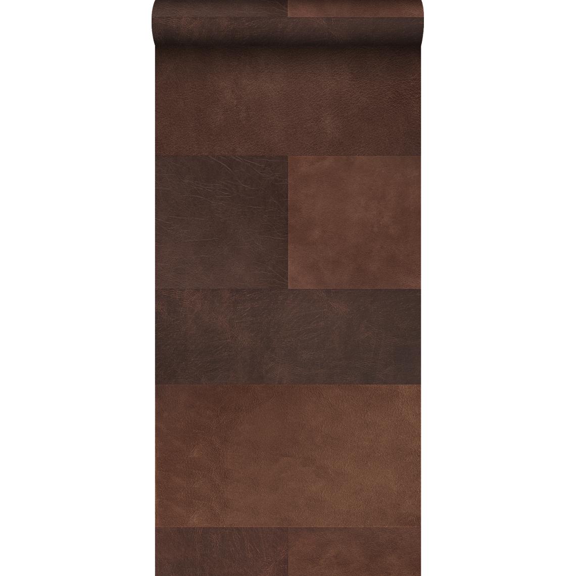 Origin - Origin papier peint intissé XXL motif de carrellages avec imitation cuir marron - 357237 - 0.5 x 8.37 m - Papier peint