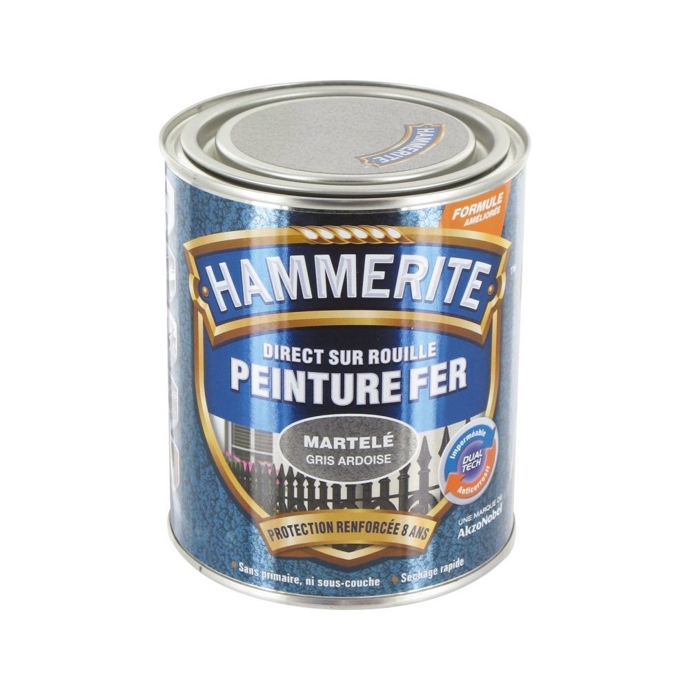 Hammerite - Peinture fer - Martelé Gris - 750 ml - HAMMERITE - Peinture intérieure