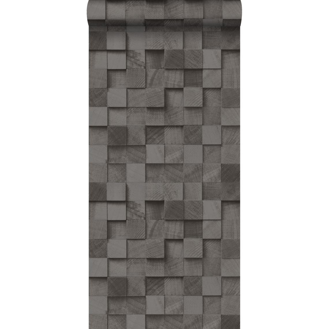 ESTAhome - ESTAhome papier peint imitation bois en 3D noir - 138528 - 53 cm x 10,05 m - Papier peint