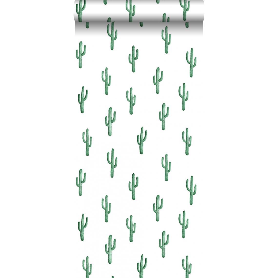 ESTAhome - ESTAhome papier peint petit cactus du désert vert émeraude intense - 138900 - 53 cm x 10,05 m - Papier peint