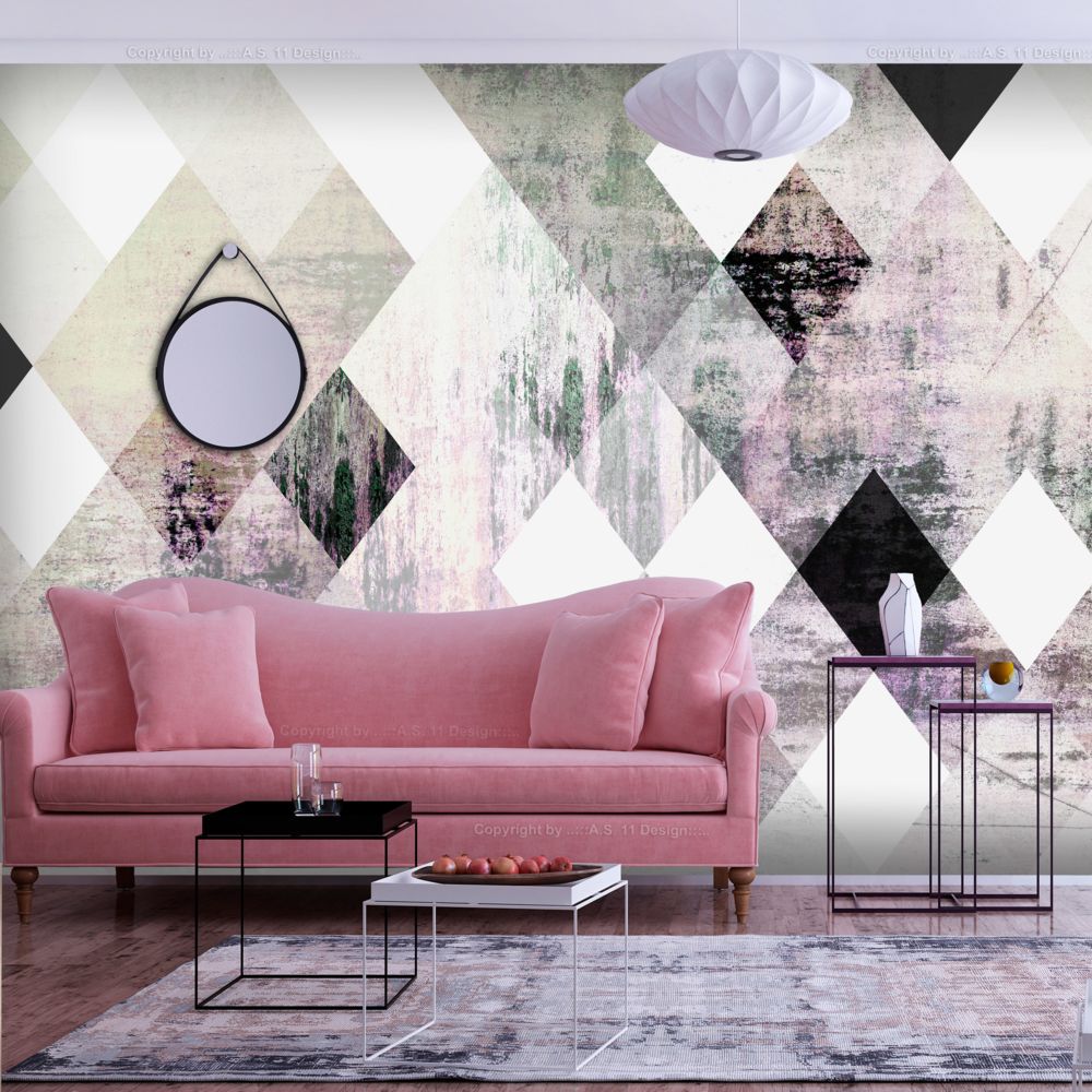 Bimago - Papier peint - Rhombic Chessboard (Pink) - Décoration, image, art | Fonds et Dessins | Géométrique | - Papier peint