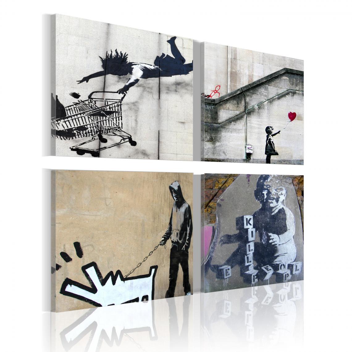 Decoshop26 - Tableau sur toile en 4 panneaux décoration murale image imprimée cadre en bois à suspendre Banksy - quatre idées créatives 90x90 cm 11_0003298 - Tableaux, peintures