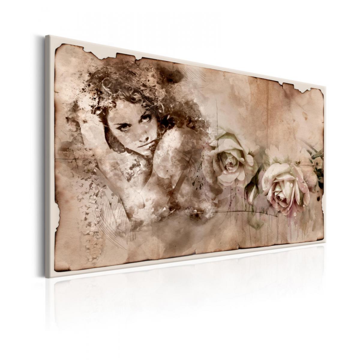 Artgeist - Tableau - Retro Style: Woman and Roses 90x60 - Tableaux, peintures