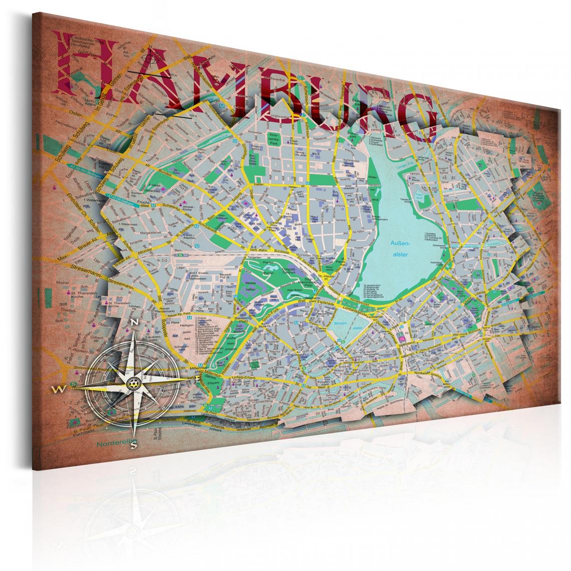 Decoshop26 - Tableau sur toile décoration murale image imprimée cadre en bois à suspendre Carte Hambourg 60x40 cm 11_0004423 - Tableaux, peintures