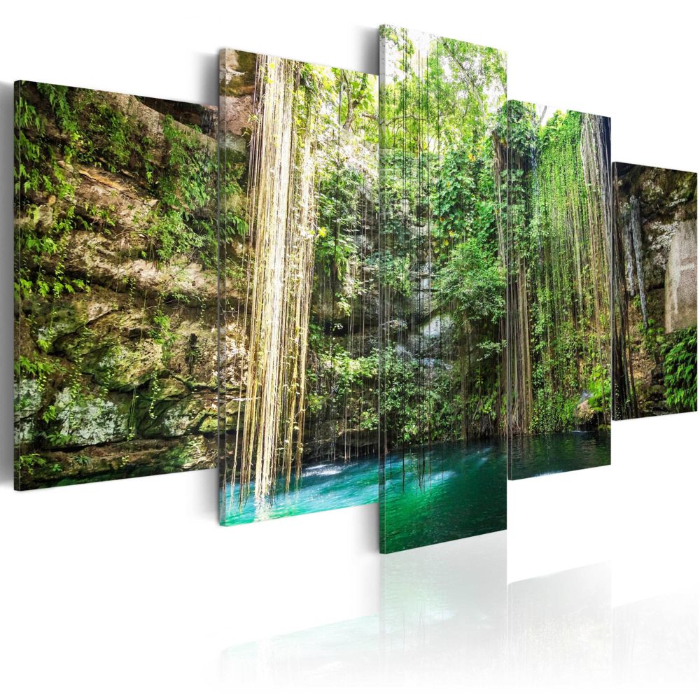 Bimago - Tableau - Cascade parmi des arbres - Décoration, image, art | Paysages | Montagne | - Tableaux, peintures
