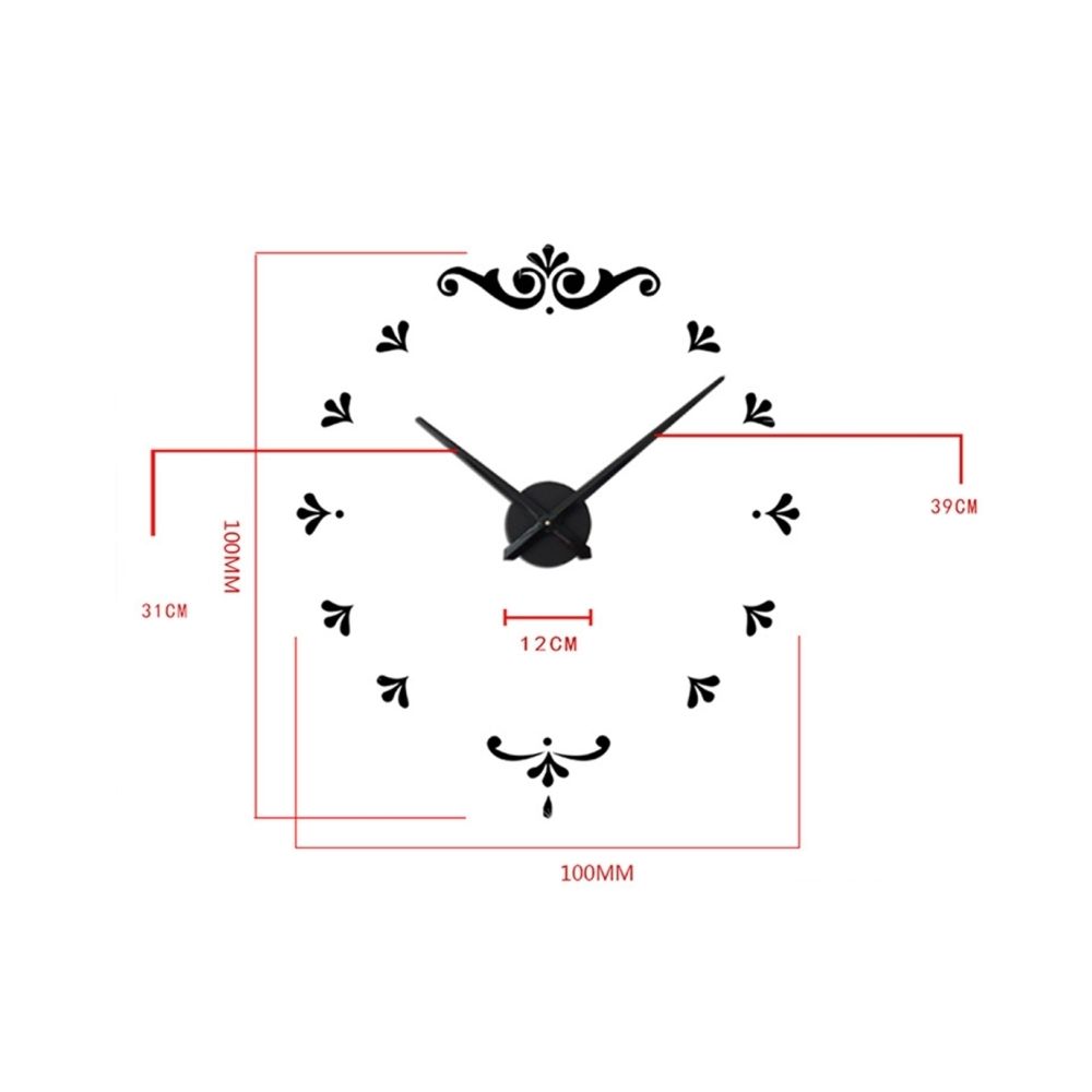 Wewoo - Horloges DIY noir Chambre à coucher maison à piles Frameless grand 3D miroir bricolage Wall Sticker Mute horloge, taille: 100 * 100 cm - Horloges, pendules